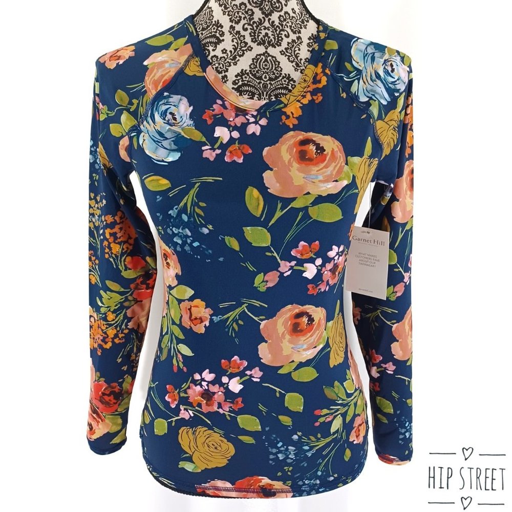 GARNET HILL Floral LS Stretch Tee Shirt XS NWT